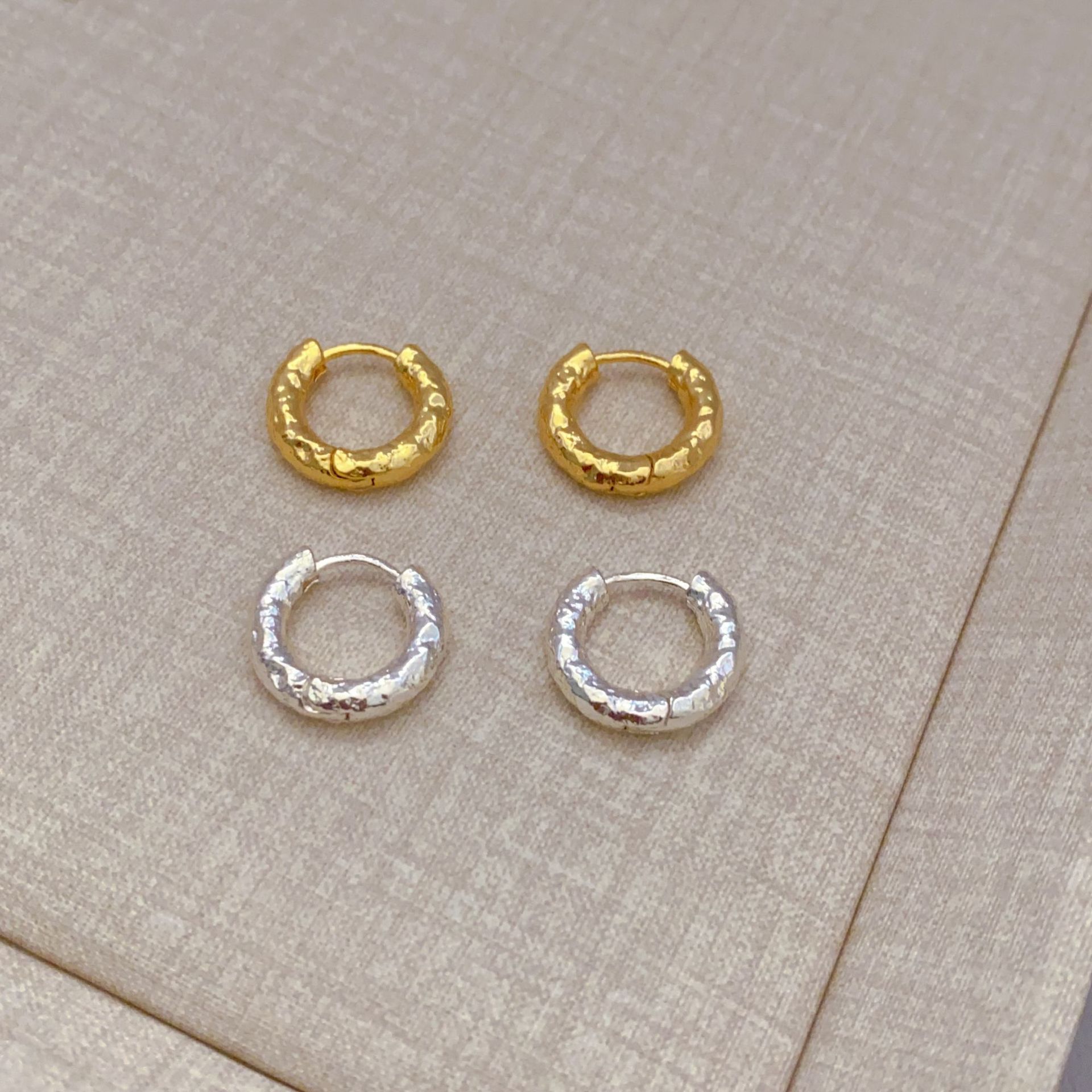 Korean and Japanese New Fashion Hammered Texture Copper Gold-Plated Simple Versatile Earrings for Women with a High-End Feel