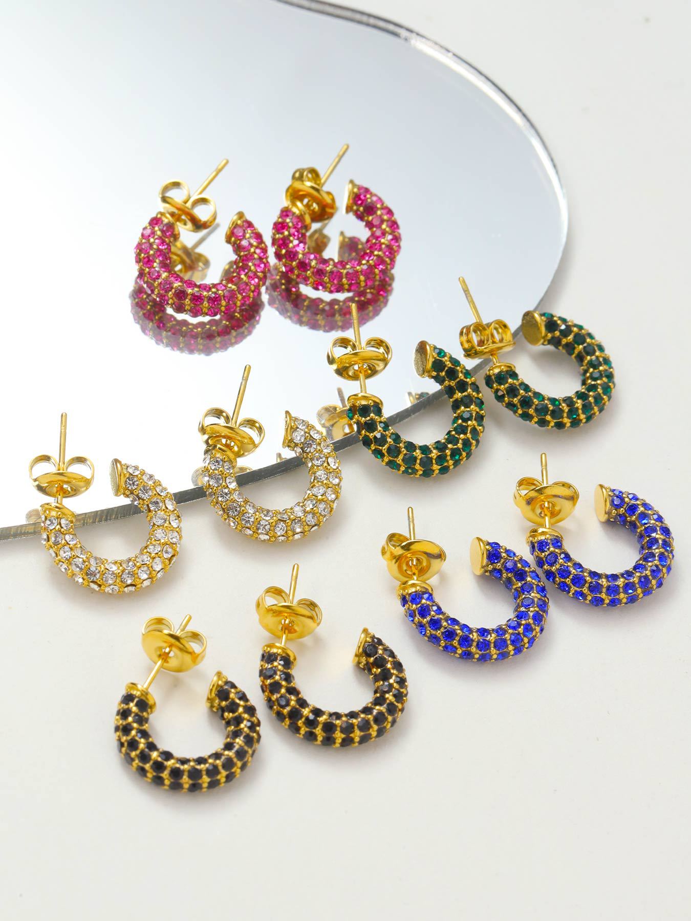 Titanium Steel Ear Needle Material 1 Pair Lady Geometric Plating Titanium Steel Zircon Earrings