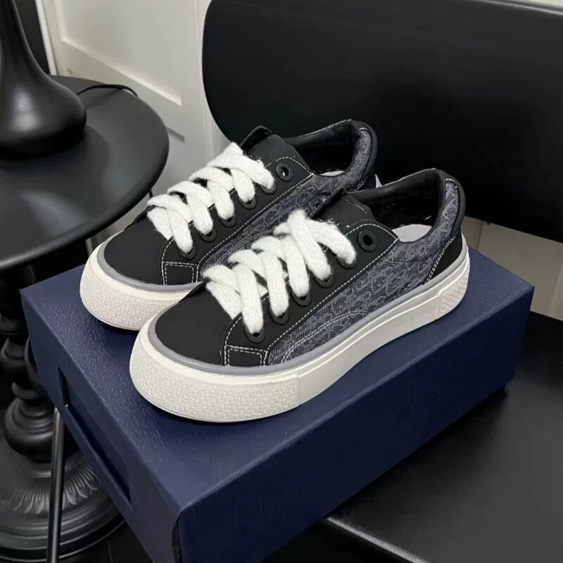 D Brand B33 Genuine Leather and Suede Panel Sneakers for Women 2025 Spring and Autumn Jacquard Letter Thick-Soled Height-Increasing Lace-Up Couple Casual Shoes D Brand B33 Genuine Leather and Suede Panel Sneakers for Women 2025 Spring and Autumn Jacquard Letter Thick-Soled Height-Increasing Lace-Up Couple Casual Shoes