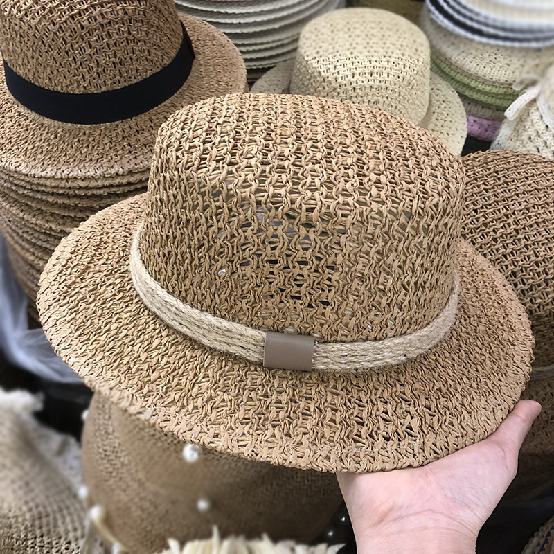 Retro woven summer breathable beach sun hat handmade