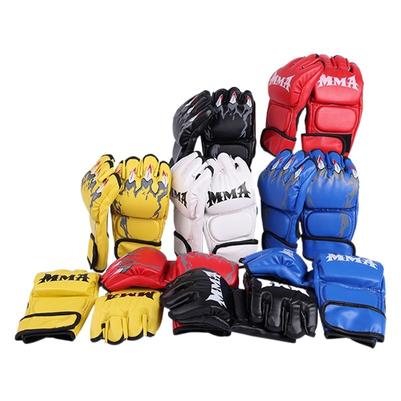 Guantes de boxeo medio dedo MMA guantes de boxeo Sanda espesado guantes adultos bolsa de arena lucha contra los guantes de boxeo UFC
