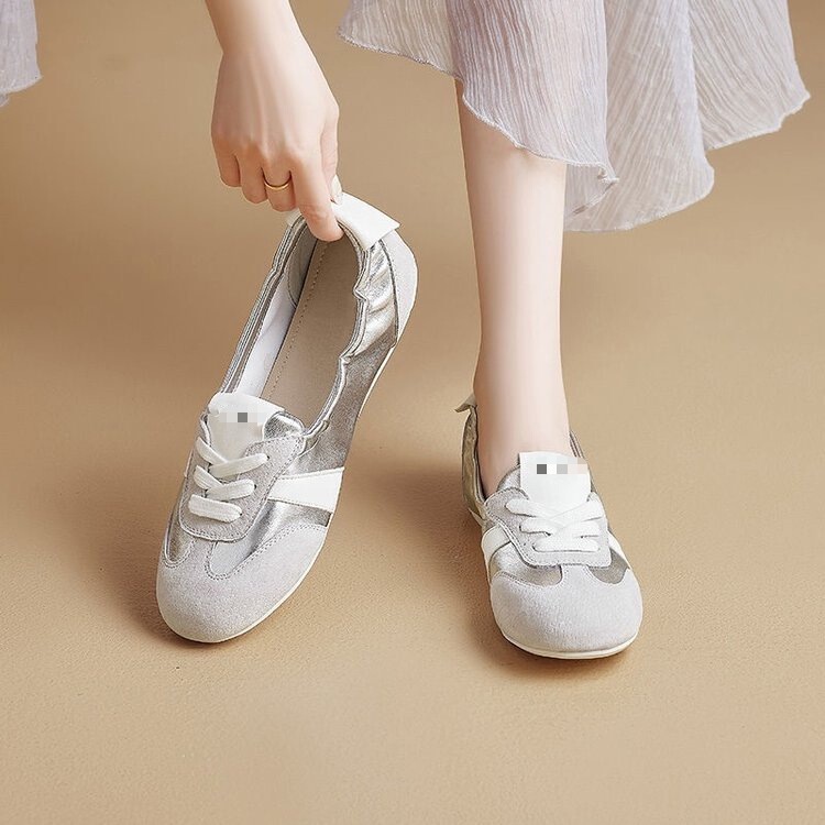 Women's ballet flats, soft leather, soft sole, breathable slip-on white shoes, German-style women's shoes, French Mary Jane flats