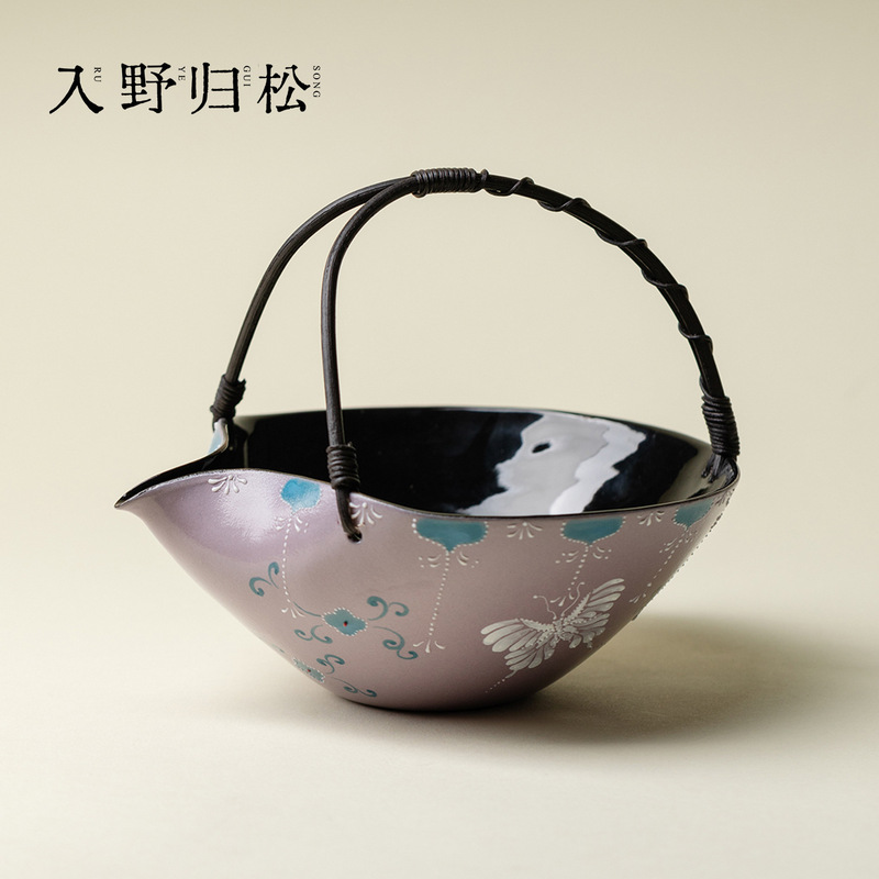 Ino Kiyosong hand-painted butterfly design Zilang tea dispenser, handmade rattan handle fairness cup, coarse pottery large capacity tea pot Ino Kiyosong hand-painted butterfly design Zilang tea dispenser, handmade rattan handle fairness cup, coarse pottery large capacity tea pot