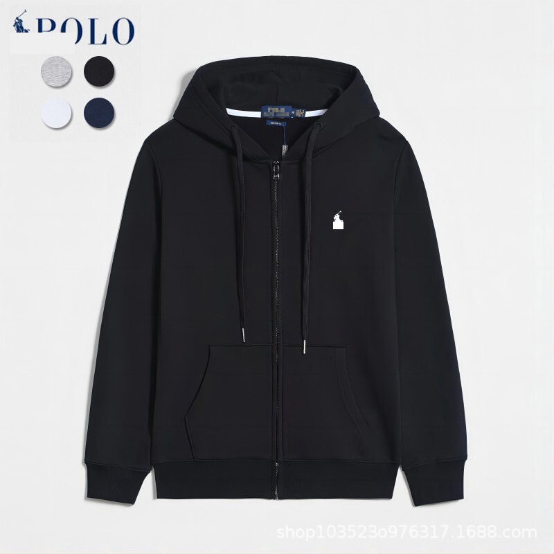 Cross-Border Hot-Selling Ralph Lauren Embroidered Pony Logo Hooded Zip-Up Sweatshirt and Sweatpants Unisex Long-Sleeve Jacket Set