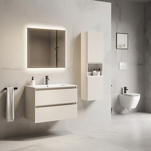 佛山热销意大利奶油风浴室柜一体盆组合UV 吸塑浴室柜生产厂家