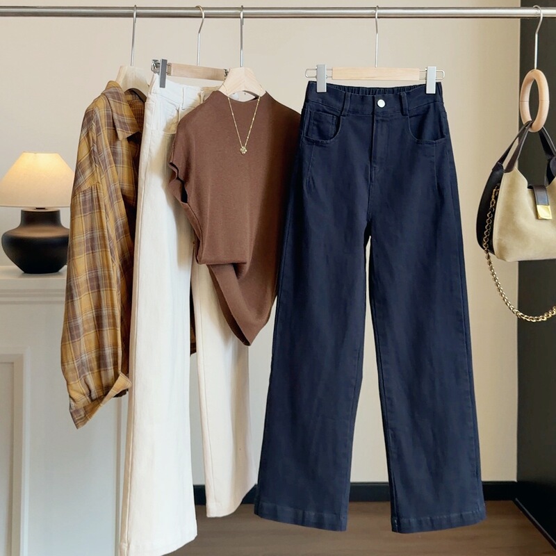 Elastic Washed Denim Cotton Casual Pants for Women, New Autumn Style, High-Waisted Slimming Straight-Leg Narrow Wide-Leg Trousers for Petite Women Elastic Washed Denim Cotton Casual Pants for Women, New Autumn Style, High-Waisted Slimming Straight-Leg Narrow Wide-Leg Trousers for Petite Women