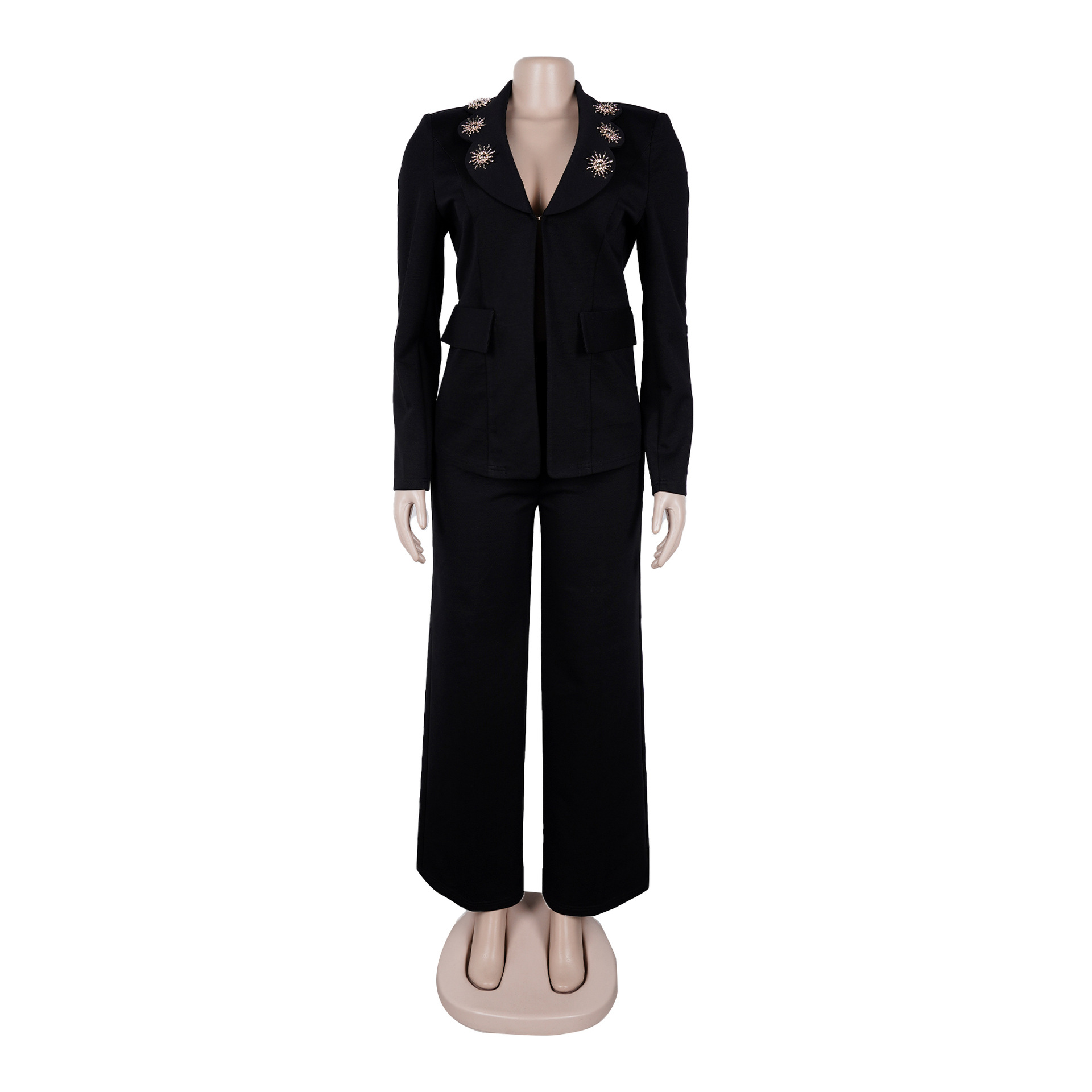 Completo elegante donna con blazer a revers a contrasto e pantaloni_voghion.com