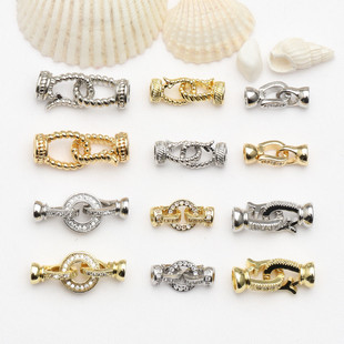 14k real gold geometric handmade micro-inlaid necklace buckle head and tail chain connecting buckle pearl buckle head DIY jewelry finishing buckle