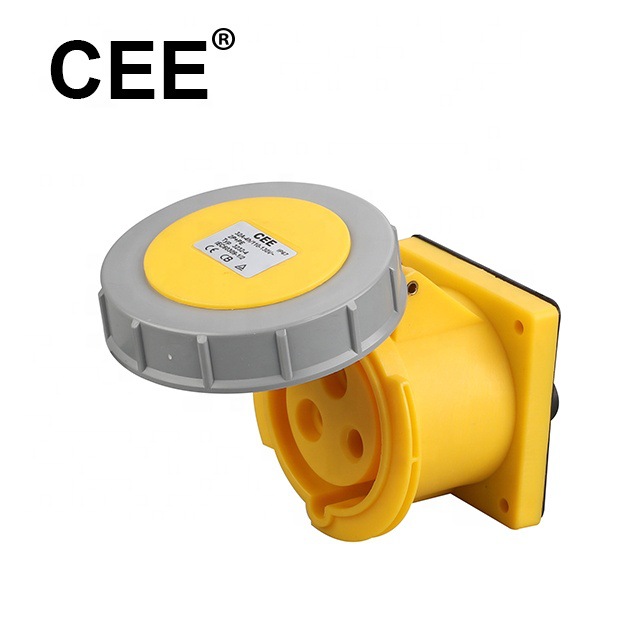 CEE-3132-4/3232-4 IP67面板式直座 16A 110V 黄色款式工业插座