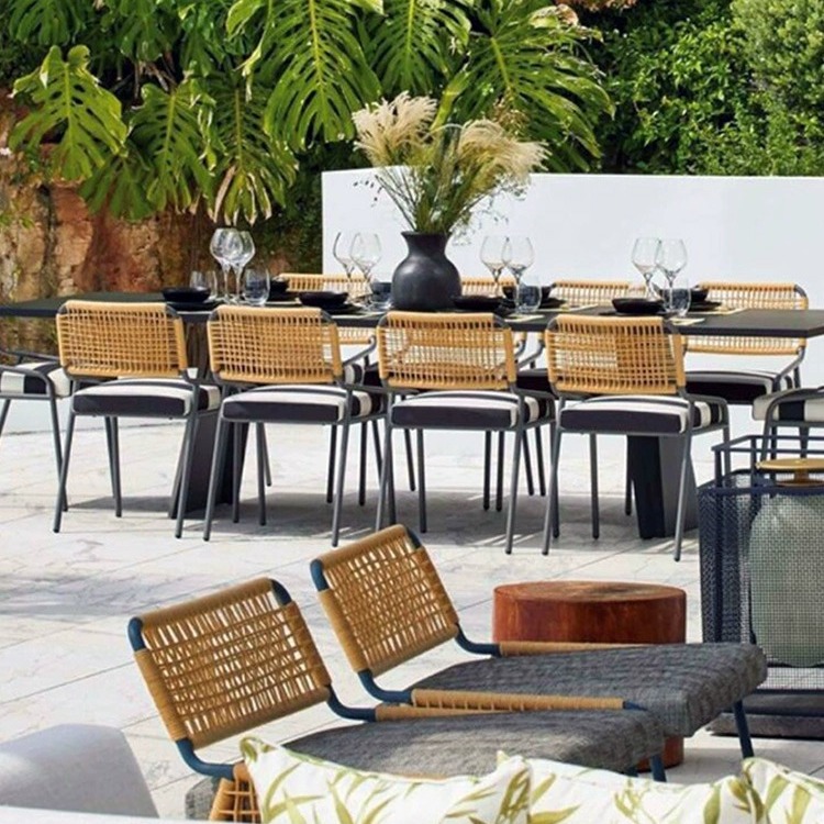 Al Aire Libre mesa y silla jardín Villa Silla de ratán al aire libre impermeable cama y desayuno Silla de ocio al aire libre jardín terraza mesa de ratán y silla