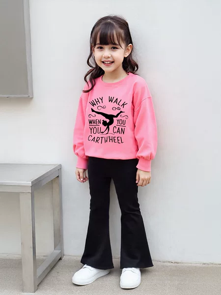 Lx52064 Cross-Border Export Girls Spring & Fall Cartoon Letter Print Round Neck Long-Sleeved Rose Pink Sweatshirt +