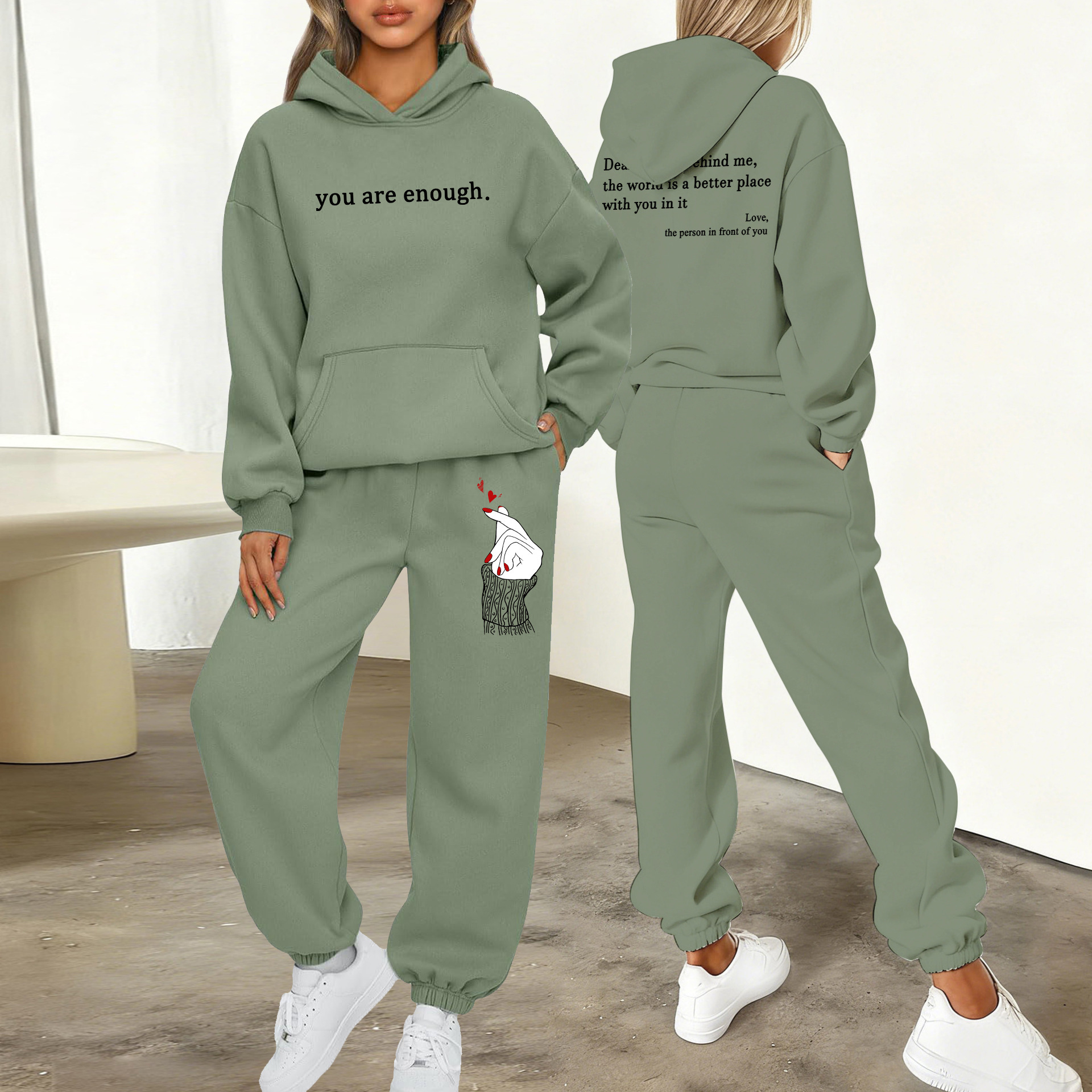 European And American Style Sporty Casual Hooded Sweatshirt Set for Women Long Sleeved Quarter Length Fashion New 2026_ecoleips.com