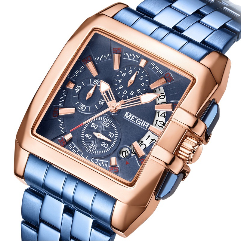 MEGIR cuadrado creativo transfronterizo reloj hombres multi-funcional reloj deportivo al por mayor reloj calendario luminoso