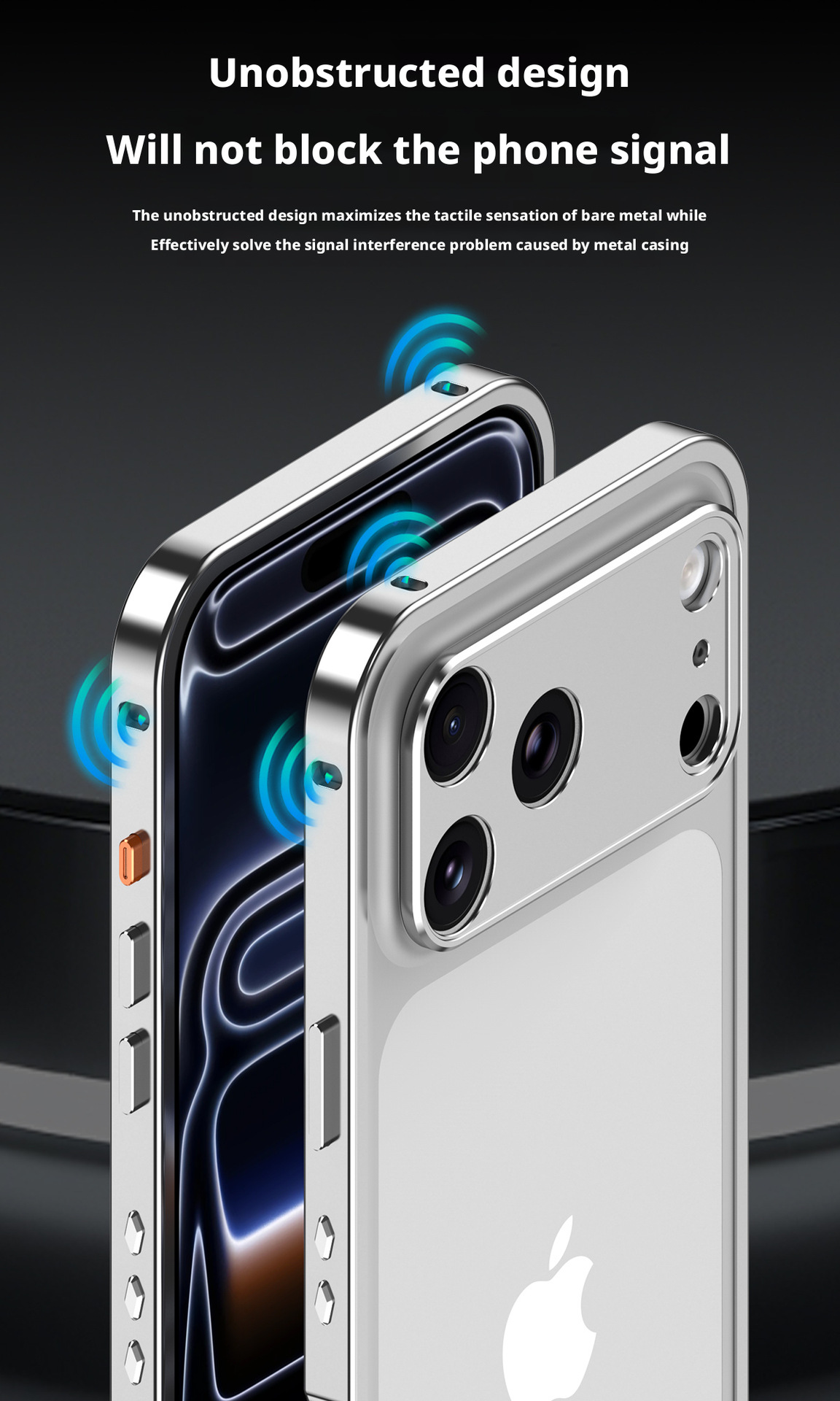 Ốp lưng iPhone viền kim loại tản nhiệt chống sốc dạng khung móc biển — Cam, Bạc, Đen, Xanh chi tiết 7