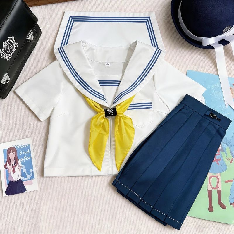 集英社正版JK【蓝三本】原创日系jk制服水手服白色间服学院风套装