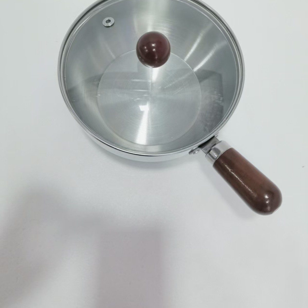 410 Walnut Wood Single-Handle Double-Bead Instant Noodle Bowl, Small Frying Pan, All-In-One Cooking Pot, Non-Coated Small Pot, Baby Food Snack Pot, Small