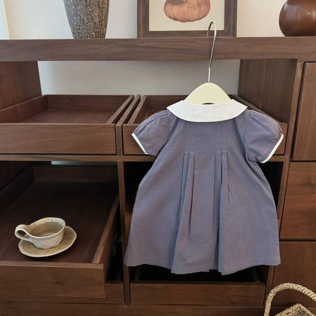 Qi Qiqi niñas de color sólido vestido delgado de verano 2025 nuevo estilo de ropa infantil estilo inglés vestido de princesa infantil