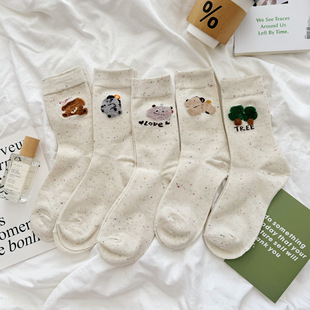 Cartoon feather yarn socks children's tube socks autumn and winter new cute funny sweet academic style point yarn wholesale
