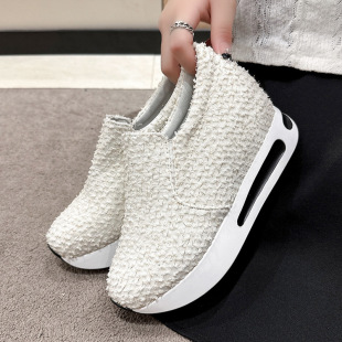 Spring and Autumn New wedge single-layer shoes women's platform platform hidden height increasing casual single-layer shoes tassel cloth surface in stock mesh single-layer shoes