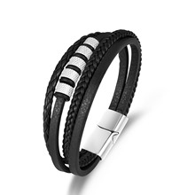 简约时尚手工编织锌合金银色珠子皮手链 批发跨境环保PU皮革手链