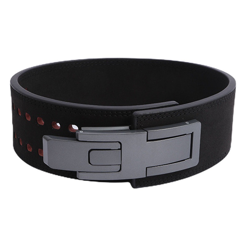 Cinturón de fitness de piel de vaca levantamiento de pesas entrenamiento de tirón deportivo palanca automática hebilla elevación de potencia cinturón deportivo en cuclillas