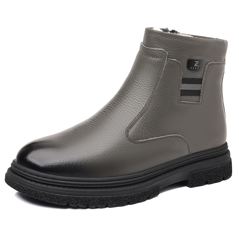 Piel de vaca de primera capa invierno nuevos zapatos de algodón para hombres botas cálidas de lana alta cuero más terciopelo zapatos casuales para hombres