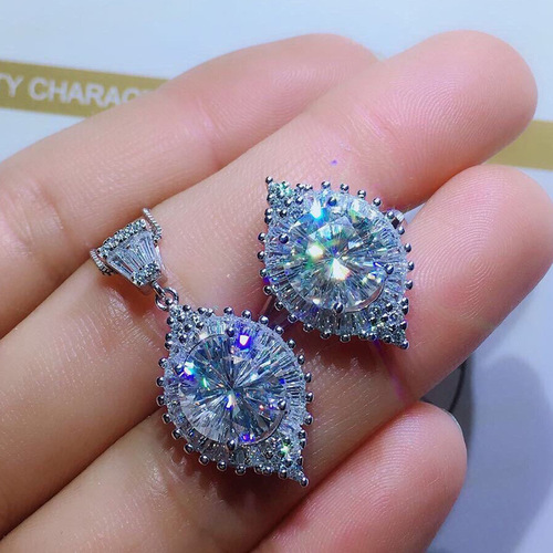Live broadcast 3 carat large particle imitation American imported D color moissanite set ring pendant set for women