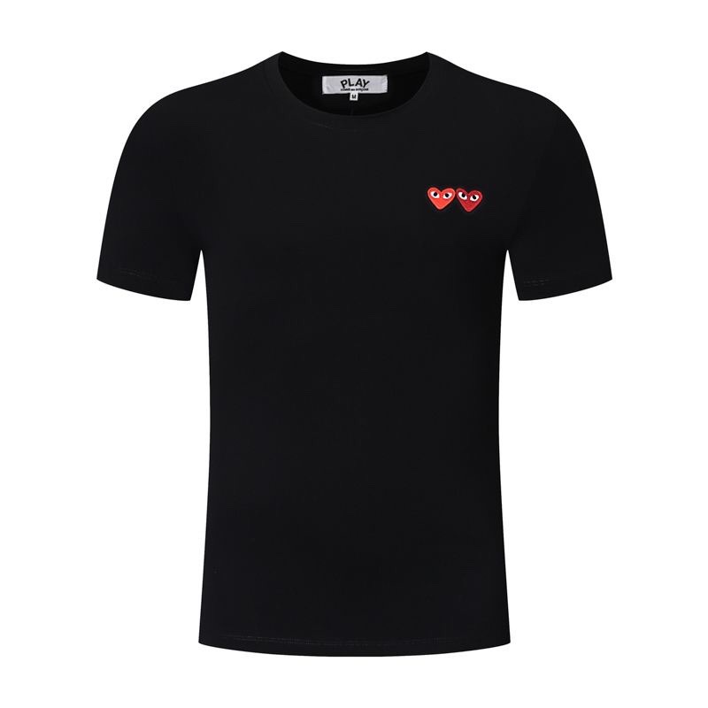 PLAY camiseta de manga corta unisex con bordado de corazón de mosaico de verano, corazón doble, corazón dorado