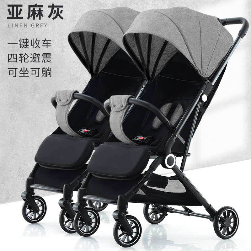 Cochecito doble que se puede usar como cochecito para bebés, permite sentarse y acostarse, ligero, plegable, un gran herramienta para pasear con los niños, se puede sentar y plegar.
