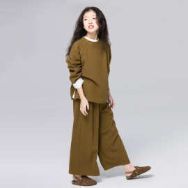 2025春秋女童舒适华夫格套装男女童宽松上衣休闲裤子两件套松弛感