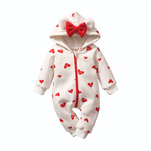 Infants and children cloud embroidery clothes love print fluffy ears hooded zipper hooded sweater one-piece clothes