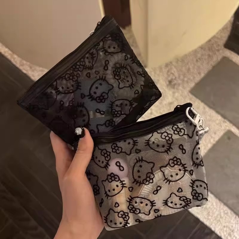 Transparent Mesh Kitty Makeup Bag, Cute Travel Compact Portable Makeup Storage Bag, Practical Coin Purse
