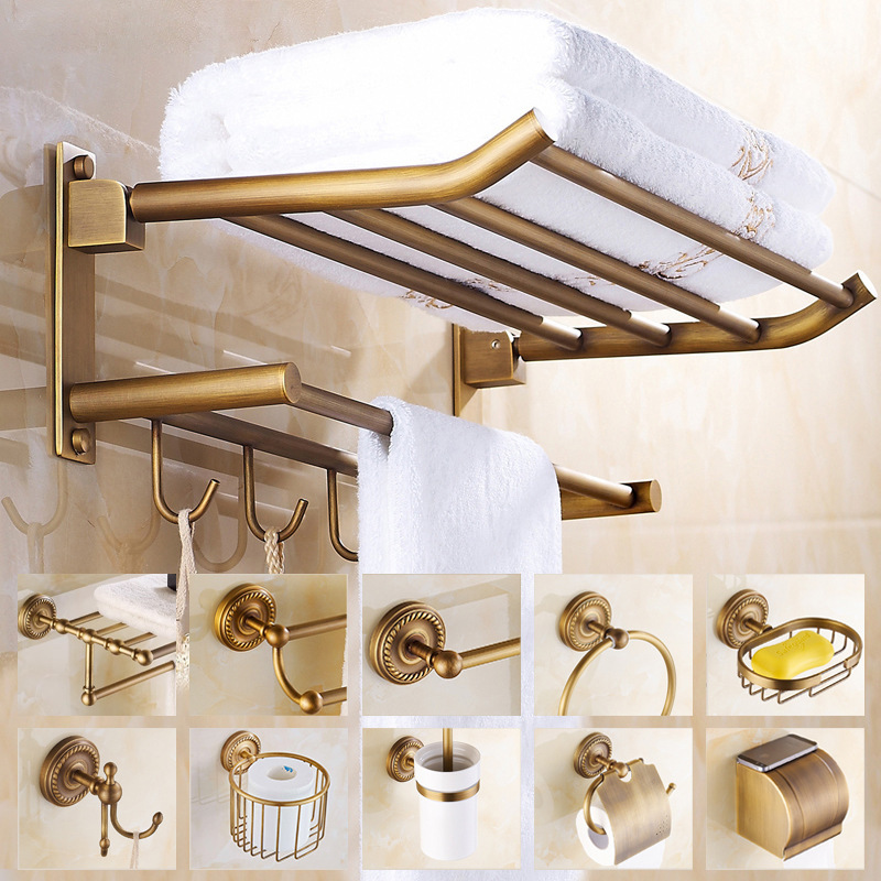 Light Luxury Retro Style Twist Brass Towel Rack Bathroom Storage Rack Bathroom Toilet Hardware Bathroom Pendant Set
