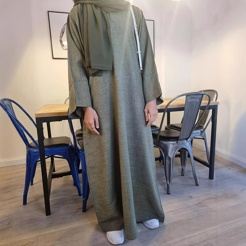 Women's Clothing, Solid Color Robe, Round Neck, Loose Fit, Slimming, Chest Buttons with Beads Women's Clothing, Solid Color Robe, Round Neck, Loose Fit, Slimming, Chest Buttons with Beads