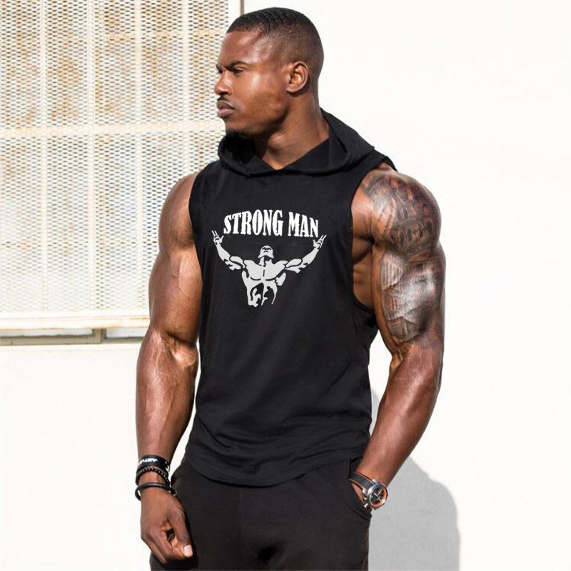 Foreign trade deep digging bodybuilding blind fitness hooded waistcoat trendy men's summer hooded gym vest Foreign trade deep digging bodybuilding blind fitness hooded waistcoat trendy men's summer hooded gym vest