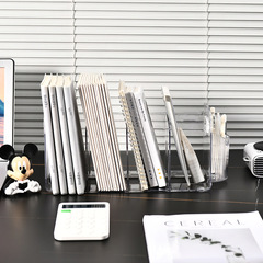 Light luxury desktop bookshelf office bookend transparent thickened PET separated book storage rack dormitory desktop storage