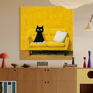 现代简约卡通猫咪客厅装饰画小众艺术卧室床头挂画可爱背景墙壁画