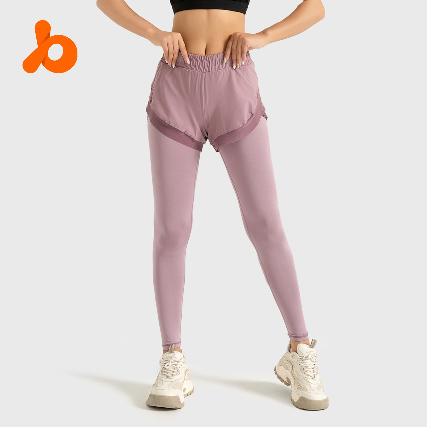 Zona especial transfronteriza falsa de dos piezas pantalones de bolsillo pantalones de fitness desnudos pantalones de cintura alta para mujeres