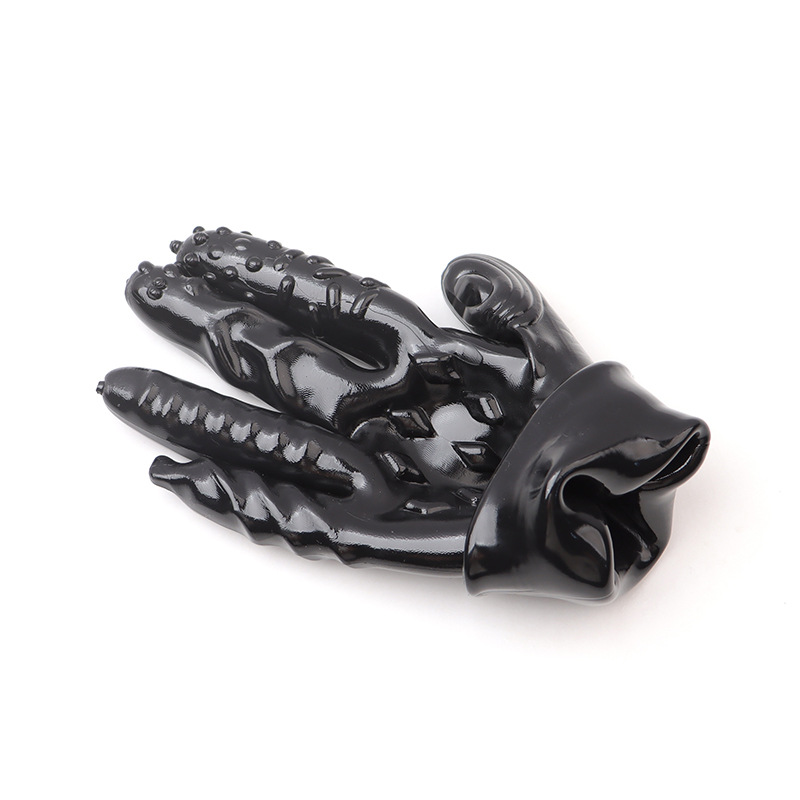 Finger Cots Textured Clitoral Stimulation Gloves with Lubricant, Black TPE — detail image 7