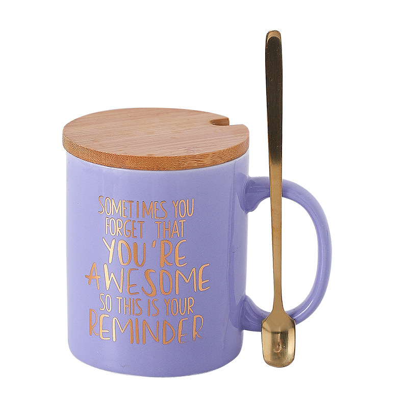 Amazon taza de cerámica transfronteriza con cubierta de bambú y cuchara de regalo, taza de café, regalo del Día de la Madre de alto valor facial