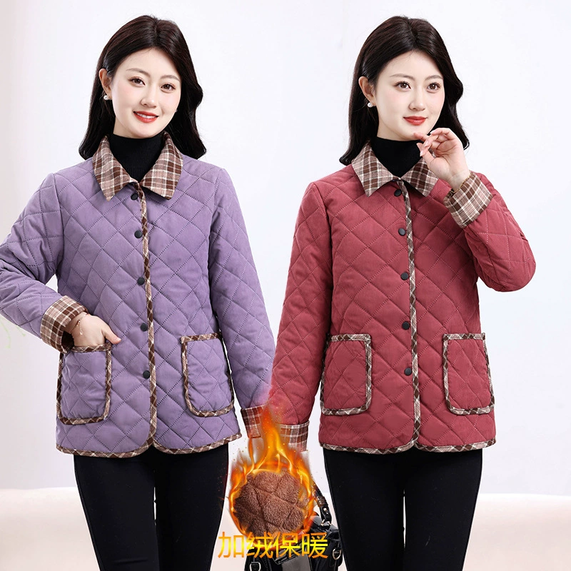 Мама зимняя одежда 2024 года среднего и пожилого возраста новая модная иностранная мода с водяным верхом теплая хлопчатобумажная куртка женская отворот