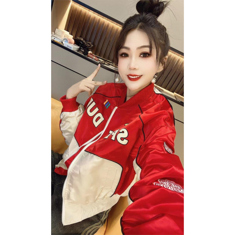 Baseball Suit Coat Women's 2024 Spring and Autumn New Explosions Embroidered Fashion Stylish Age-reducing Color-matching Motorcycle Style Jacket