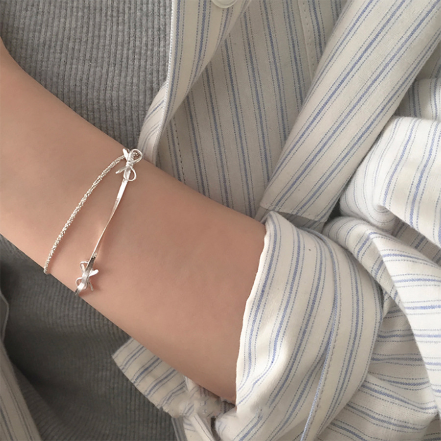 925 sterling silver Chain Material 1 Piece Quantity Holiday, Daily Occasion Sterling Silver Plating Bow Knot Bracelets
