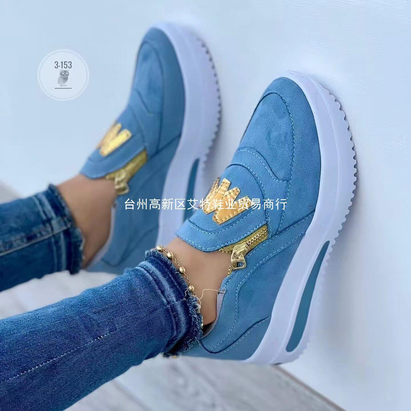 Large size foreign trade 2022 summer new European and American leisure sports zipper women's shoes wish Amazon cross-border women's shoes
