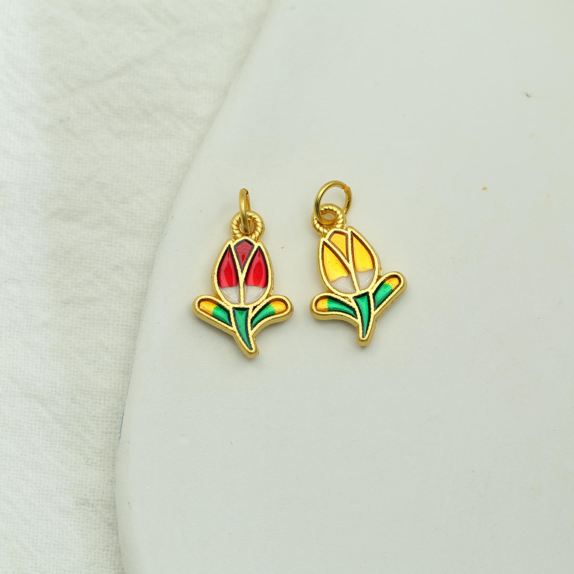 No se desvanece durante mucho tiempo, accesorios de bricolaje de oro antiguo, colgante de tulipán, collar de esmalte pintado a mano, cadena de clavícula, accesorios de joyería