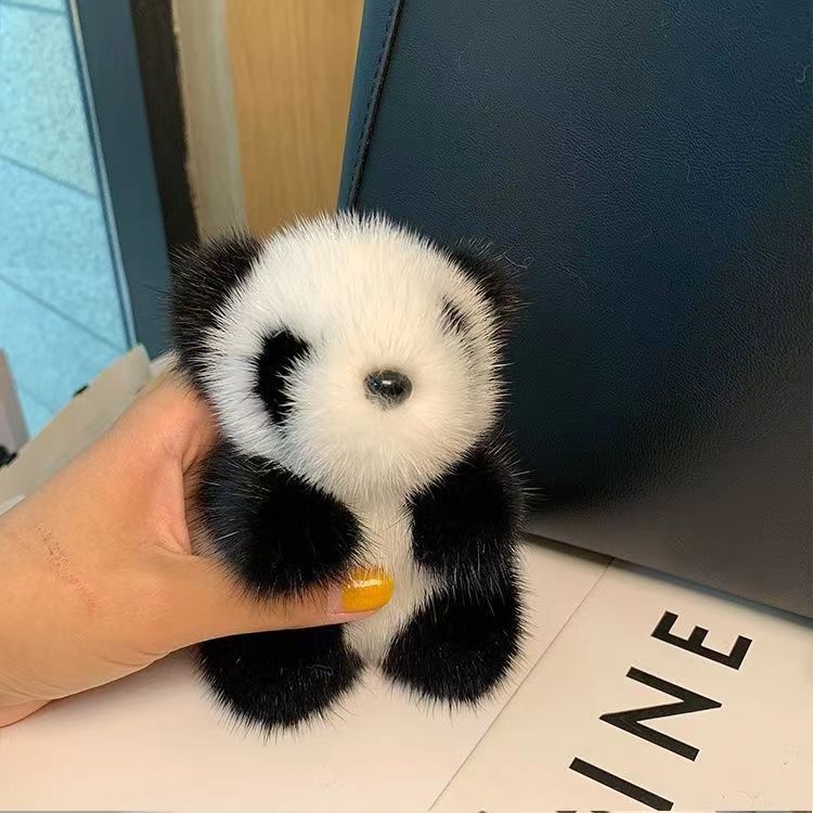 Lovely visón pelo panda colgante chatter con el mismo pequeño viento de fragancia bolso de mujer colgante inserción panda llavero