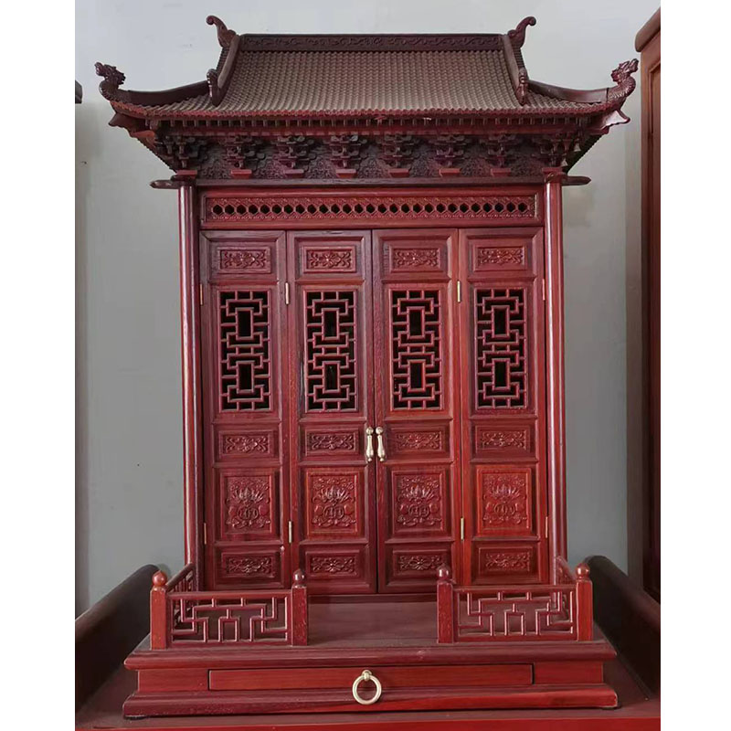 5V Chinese-Style Solid Wood Redwood Buddhist Shrine Cabinet Stand for Guanyin Deity Hall, Buddhist Hall, Camphor Wood Home Wall-Mounted