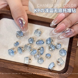 K9浅蓝鸽子蛋堆钻美甲饰品网红爆款冰透蓝肥方冰糖无底托美甲堆钻