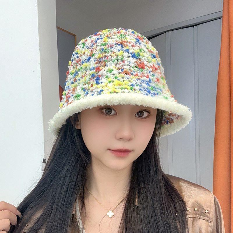 Rainbow travel woolen woven velvet winter knitted hat