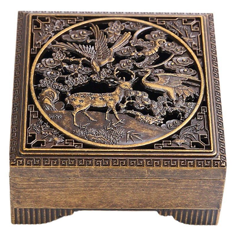 4 часа курильница Имитация меди Курильница квадратная коробка курильница бытовые полые резные курильница сандалового дерева